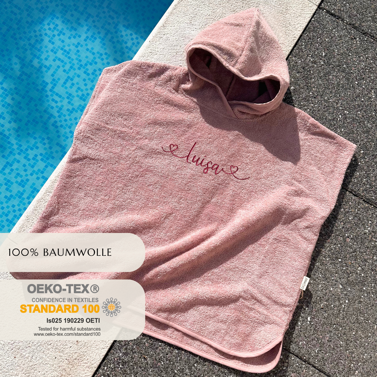 Badeponcho rosa mit Namensstick und Kapuze