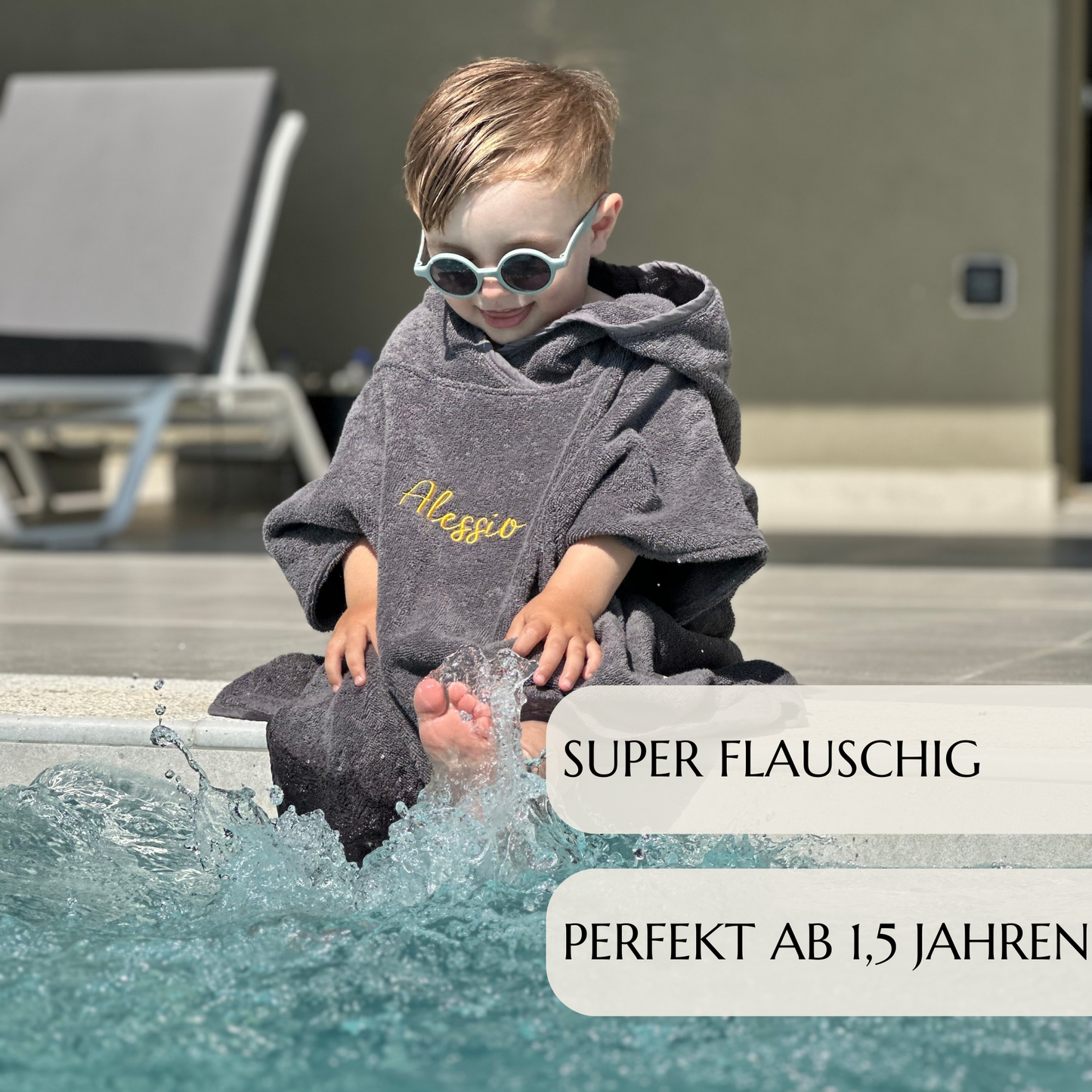 KINDERPONCHO MIT KAPUZE ANTHRACITE