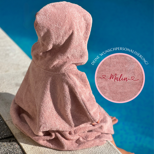 KINDERPONCHO MIT KAPUZE DUSTY ROSE