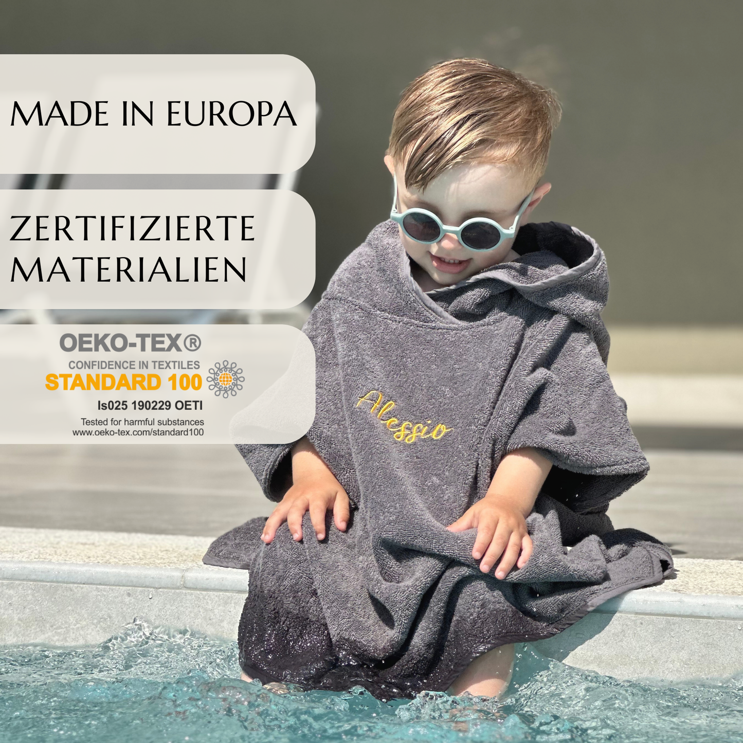 KINDERPONCHO MIT KAPUZE ANTHRACITE
